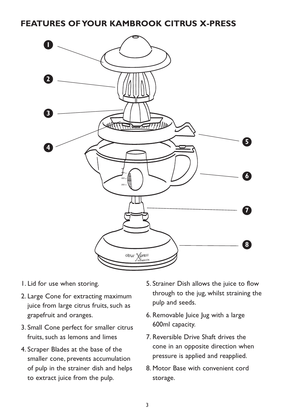 Features of your kambrook citrus x-press | Kambrook KJ12 User Manual | Page 3 / 8