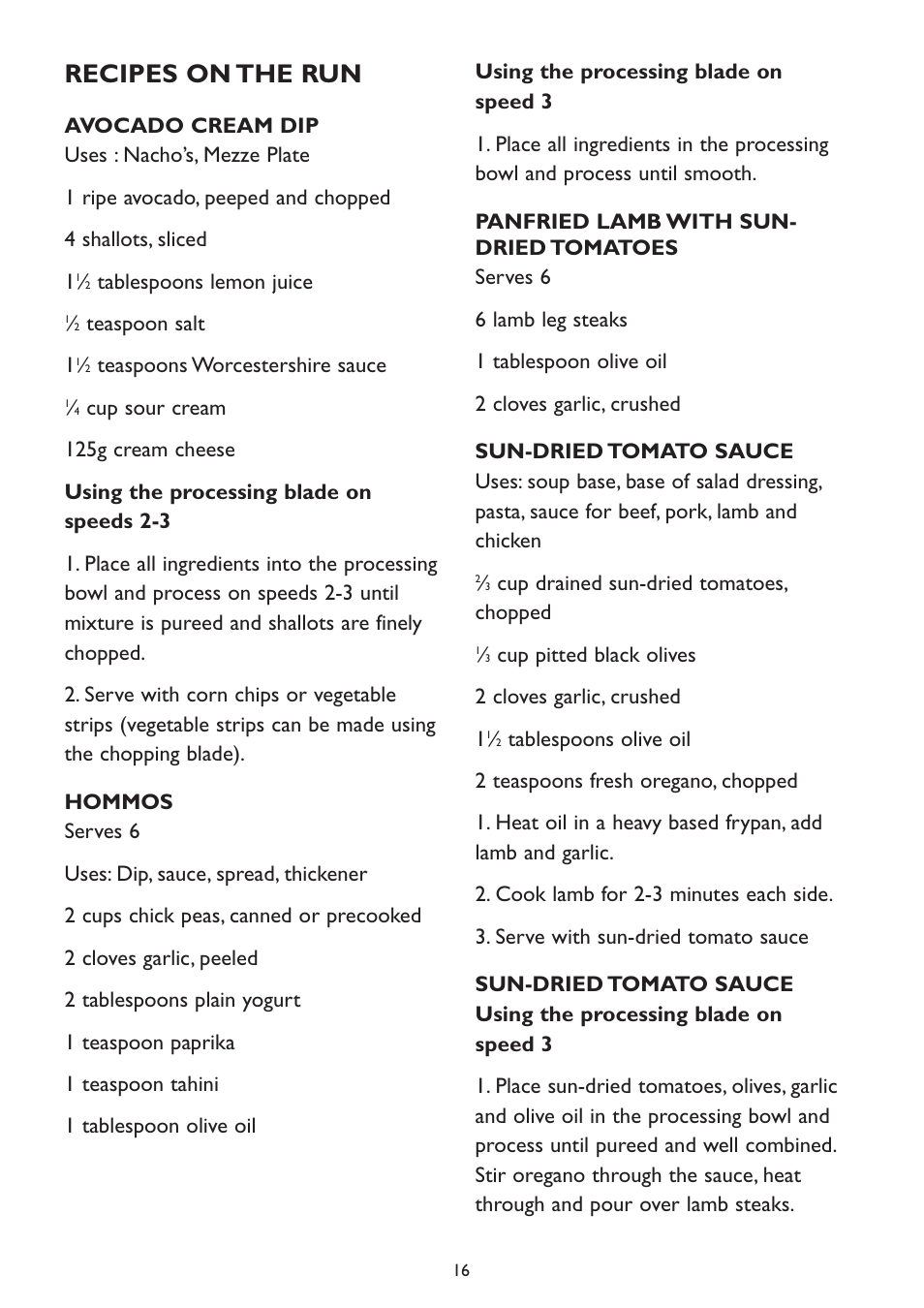Recipes on the run | Kambrook KFP90 User Manual | Page 16 / 28