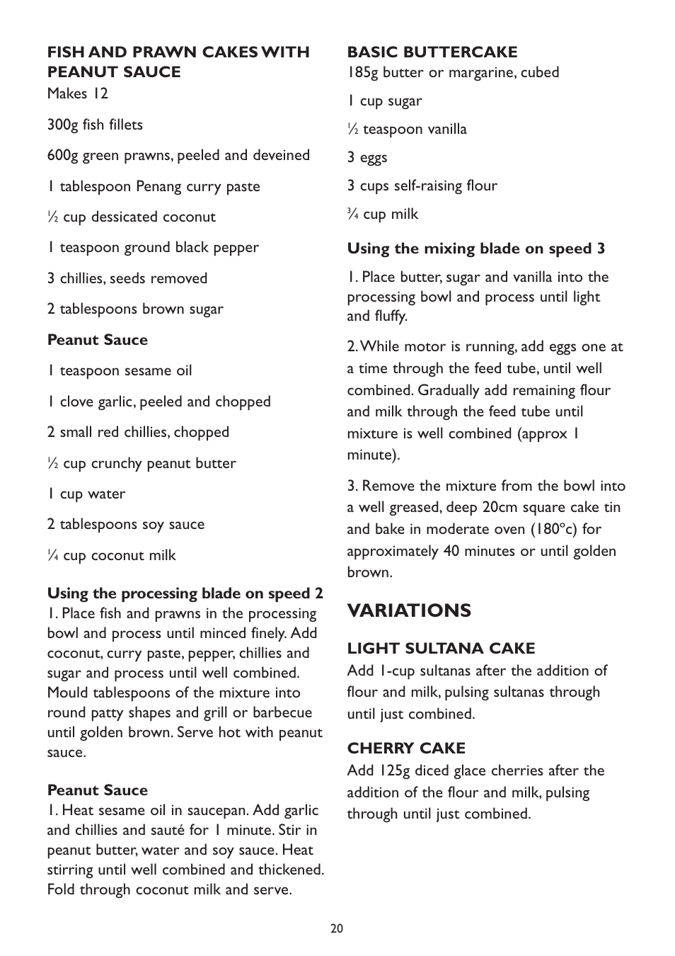 Variations | Kambrook KFP90 User Manual | Page 20 / 28