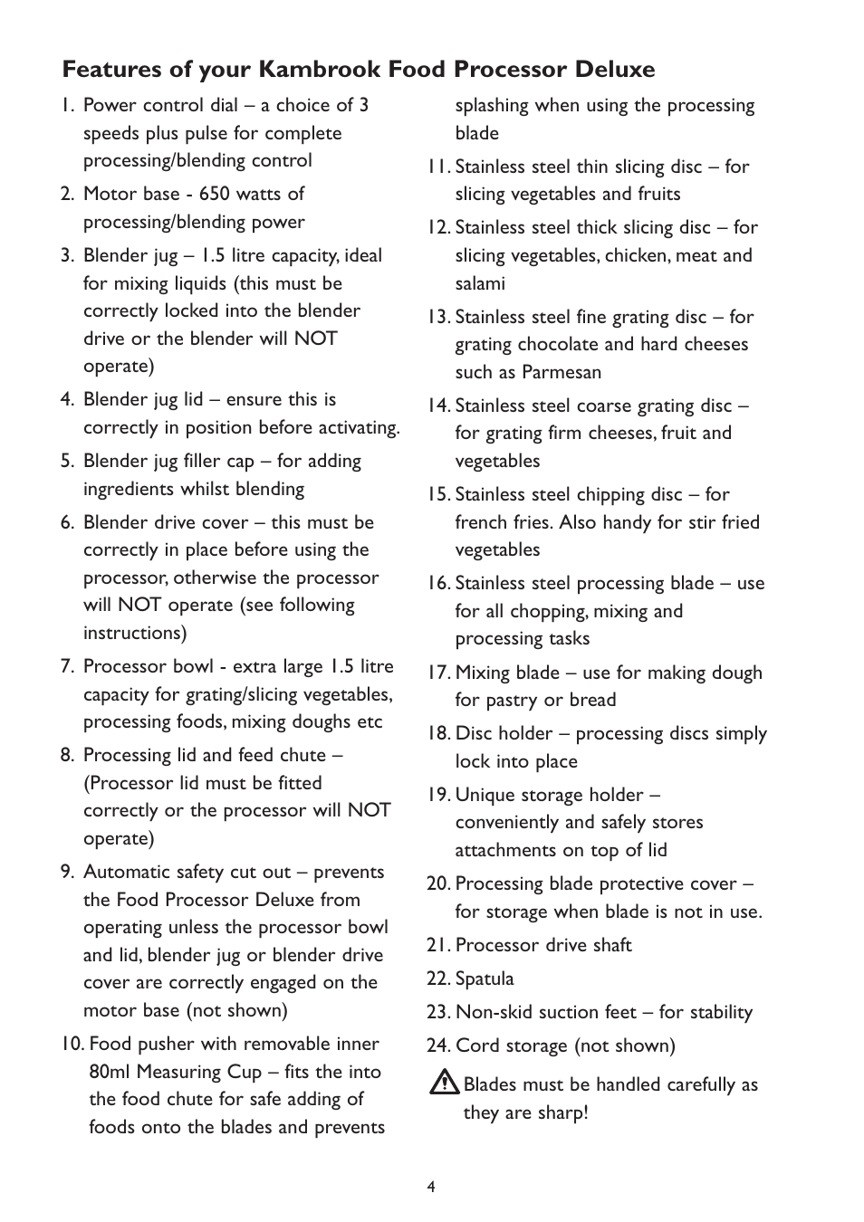 Features of your kambrook food processor deluxe | Kambrook KFP90 User Manual | Page 4 / 28