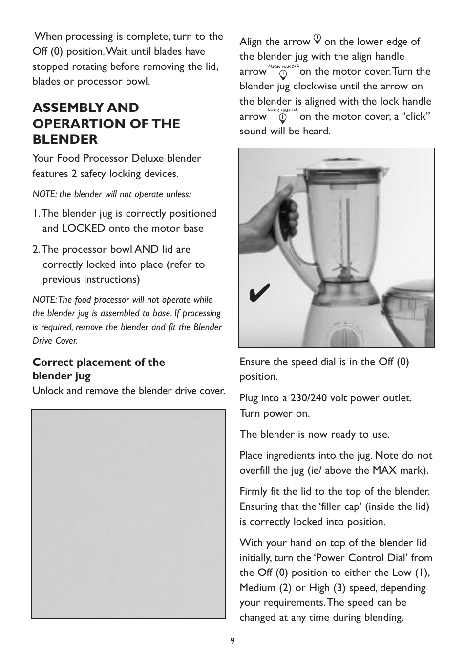 Assembly and operartion of the blender | Kambrook KFP90 User Manual | Page 9 / 28
