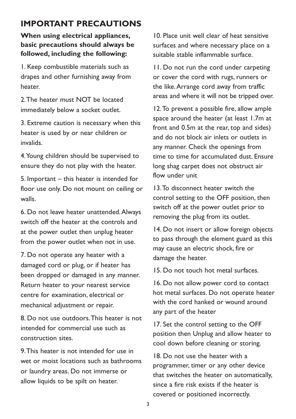 Important precautions | Kambrook KRH500 User Manual | Page 3 / 8