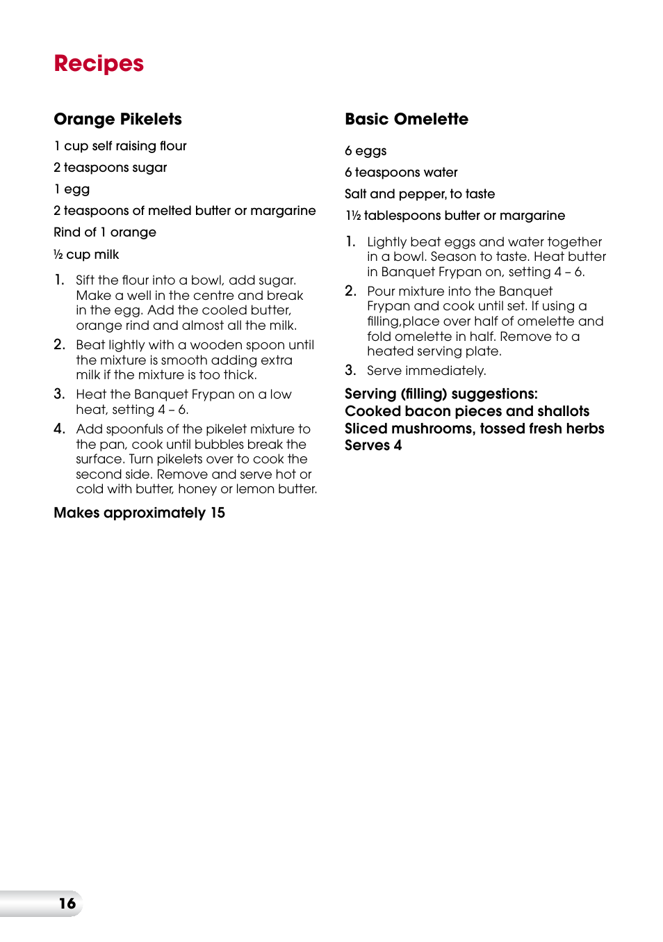 Recipes | Kambrook BANQUET KEF170 User Manual | Page 17 / 24