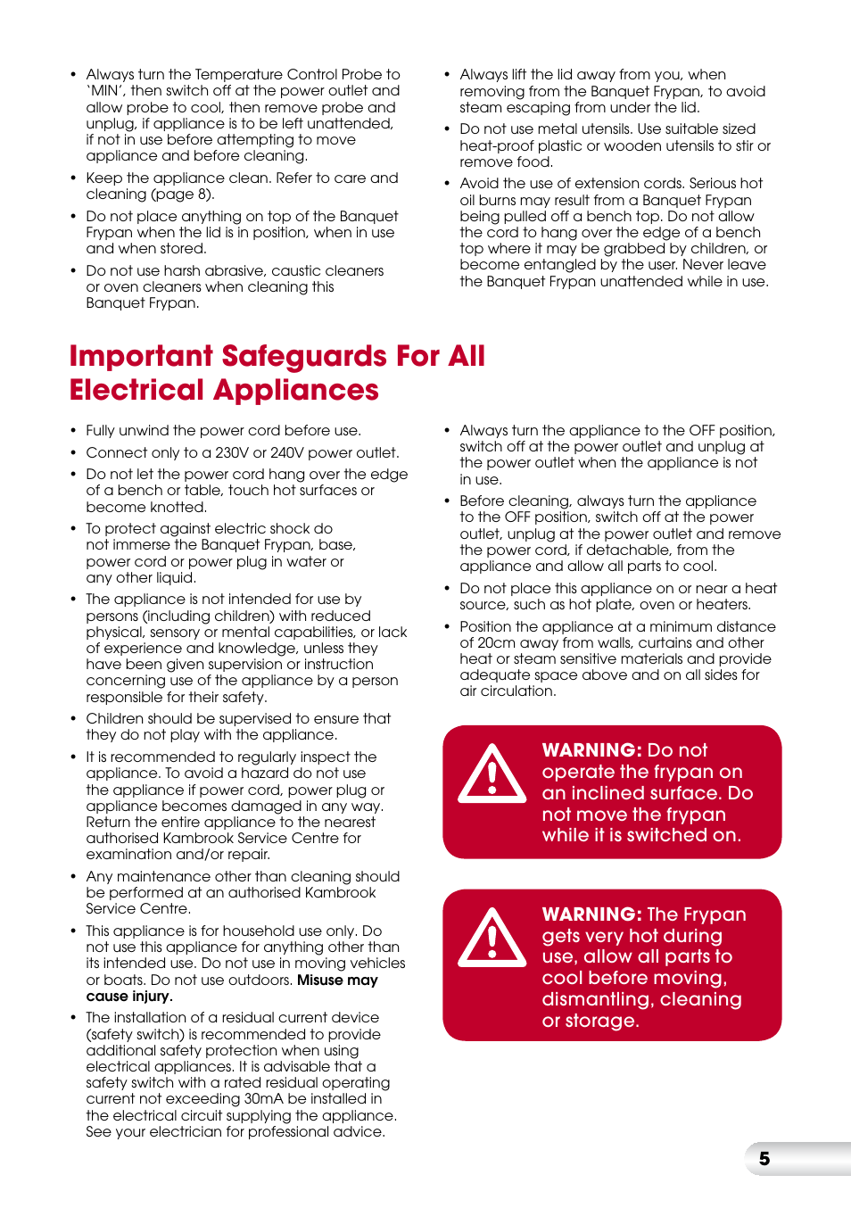 Important safeguards for all electrical appliances | Kambrook BANQUET KEF170 User Manual | Page 6 / 24