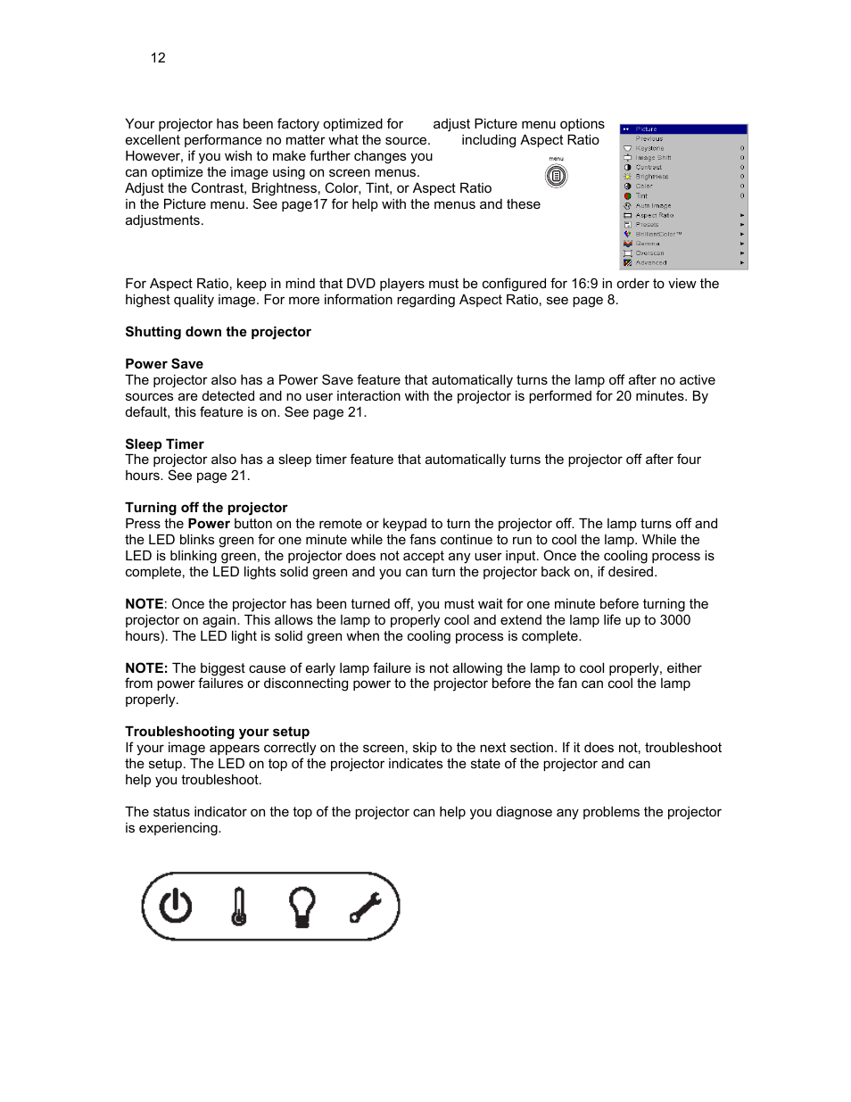 Shutting down the projector, Troubleshooting your setup | Knoll HDP420 User Manual | Page 12 / 30