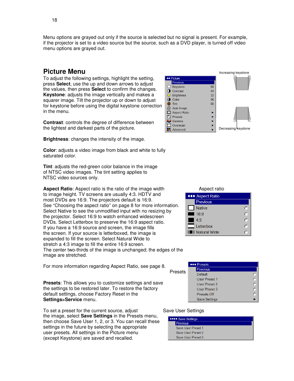 Picture menu | Knoll HDP460 User Manual | Page 18 / 30