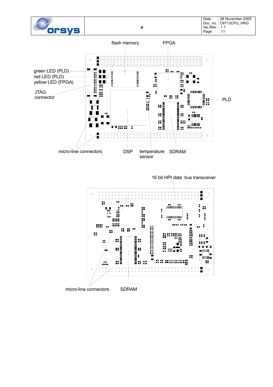 Figure 2: top side of the c6713cpu, Figure 3: bottom side of the c6713cpu | Kane Industries C6713CPU User Manual | Page 11 / 54