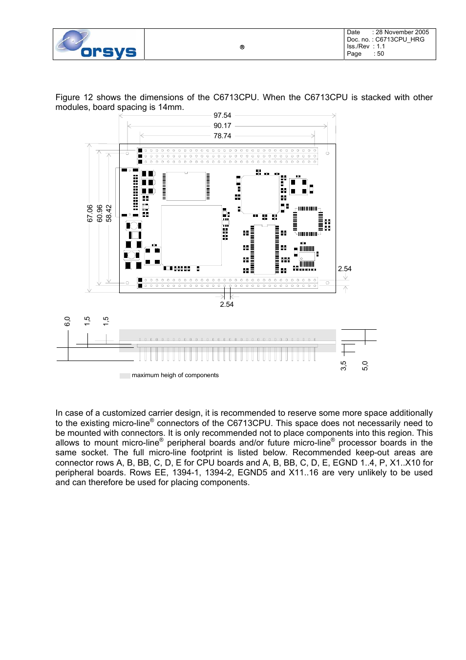 Dimensions of the board, C6713cpu, 9 dimensions of the board | Kane Industries C6713CPU User Manual | Page 50 / 54