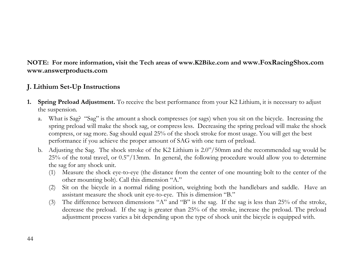 K2 Bike K2 BICYCLE User Manual | Page 43 / 51