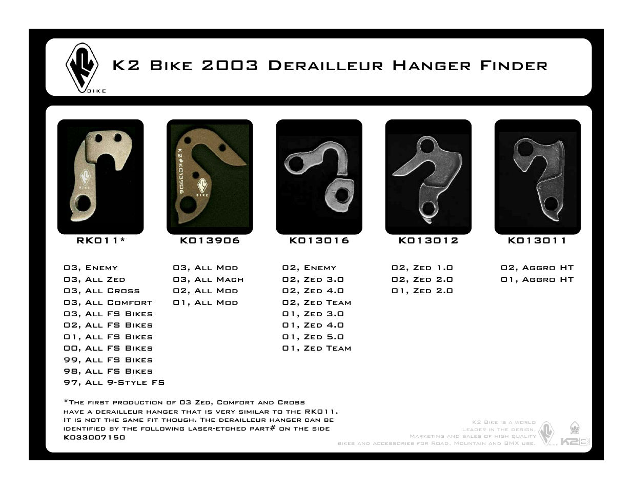 K2 Bike K013016 User Manual | 2 pages