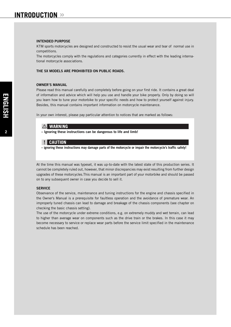 English, Introduction | KTM 144 SX User Manual | Page 3 / 48