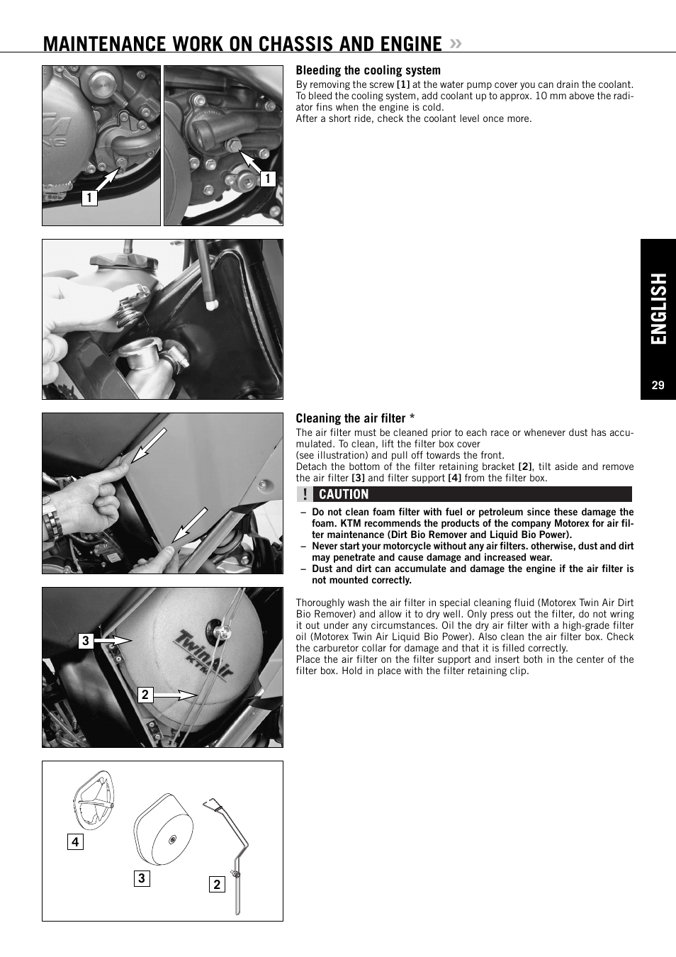 English, Maintenance work on chassis and engine | KTM 144 SX User Manual | Page 30 / 48