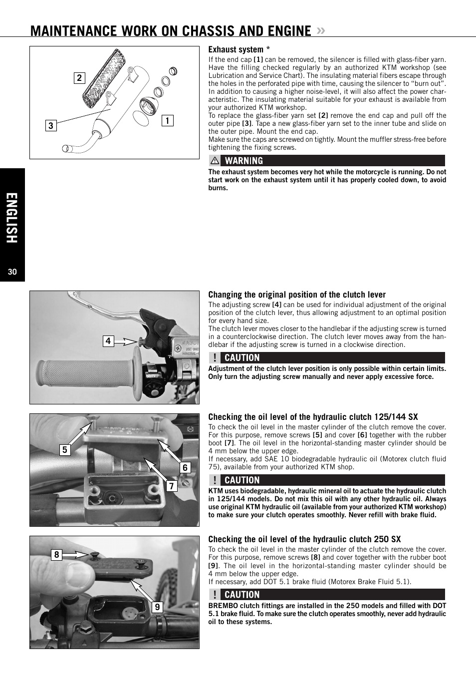 English, Maintenance work on chassis and engine | KTM 144 SX User Manual | Page 31 / 48