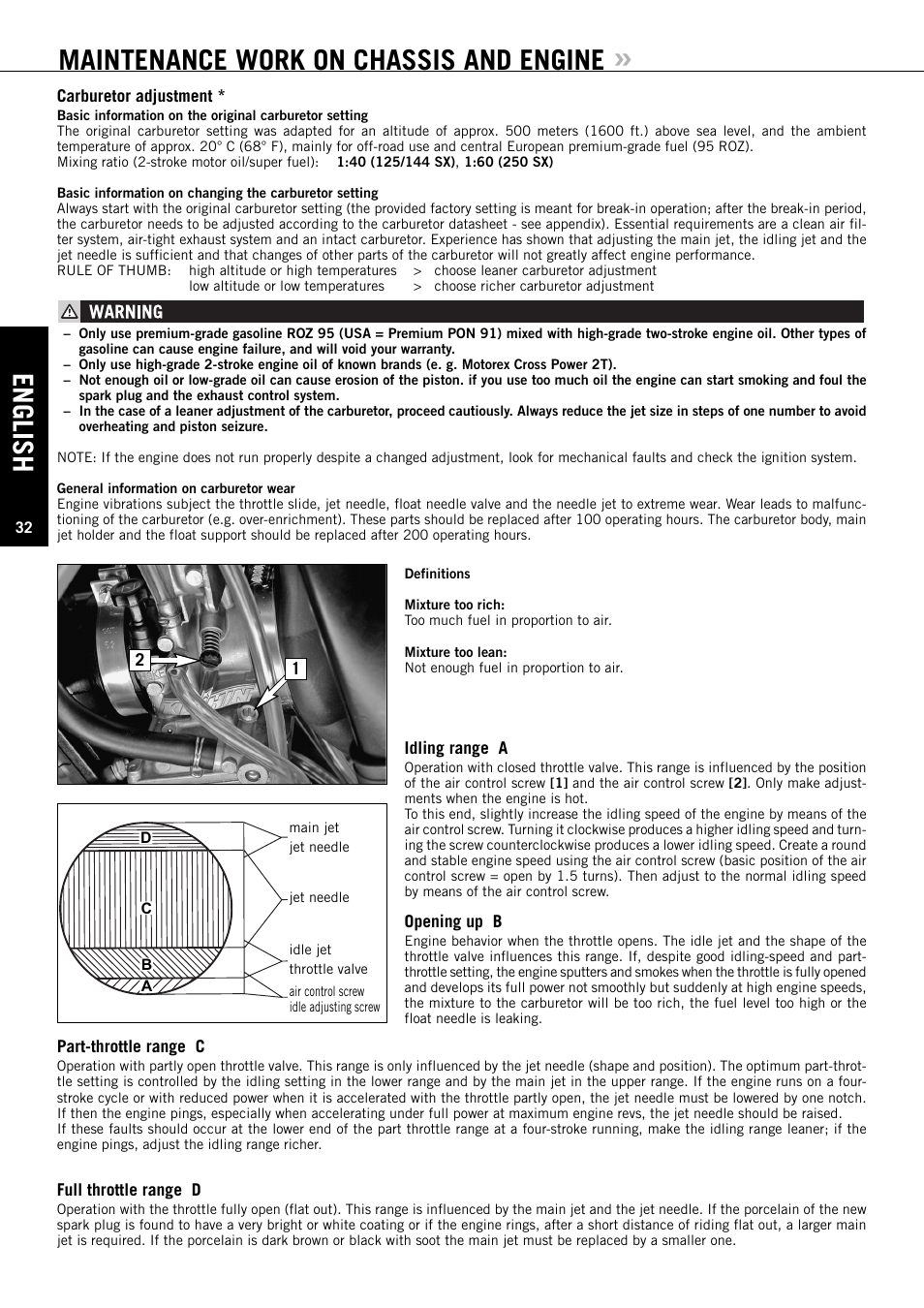 English, Maintenance work on chassis and engine | KTM 144 SX User Manual | Page 33 / 48