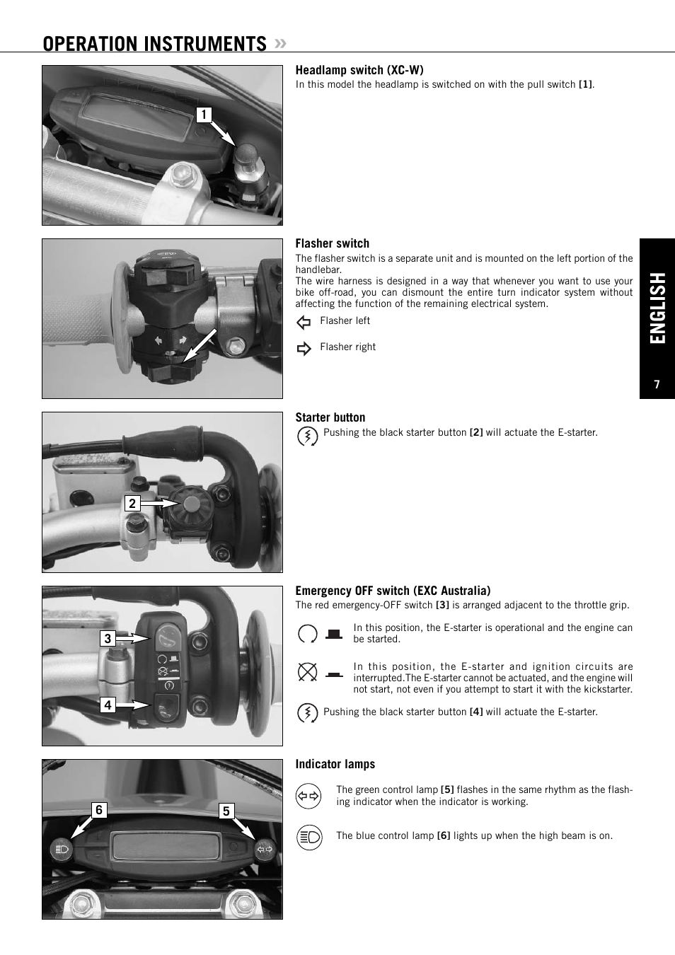 Operation instruments, English | KTM 250 XC-F User Manual | Page 8 / 68