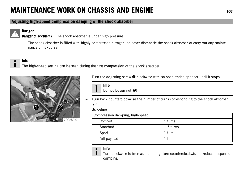 Maintenance work on chassis and engine | KTM 1190 RC8 FR User Manual | Page 105 / 234