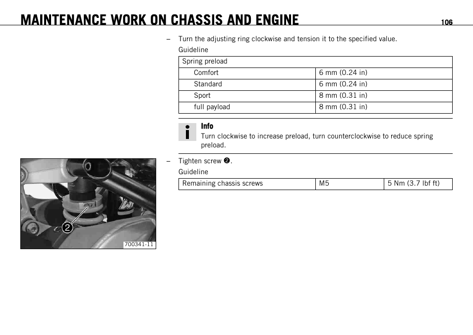 Maintenance work on chassis and engine | KTM 1190 RC8 FR User Manual | Page 108 / 234