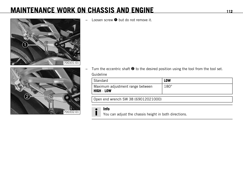 Maintenance work on chassis and engine | KTM 1190 RC8 FR User Manual | Page 114 / 234