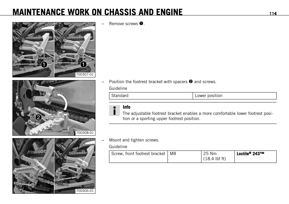 Maintenance work on chassis and engine | KTM 1190 RC8 FR User Manual | Page 116 / 234