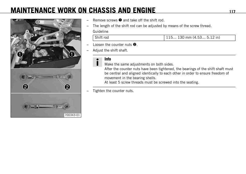 Maintenance work on chassis and engine | KTM 1190 RC8 FR User Manual | Page 119 / 234