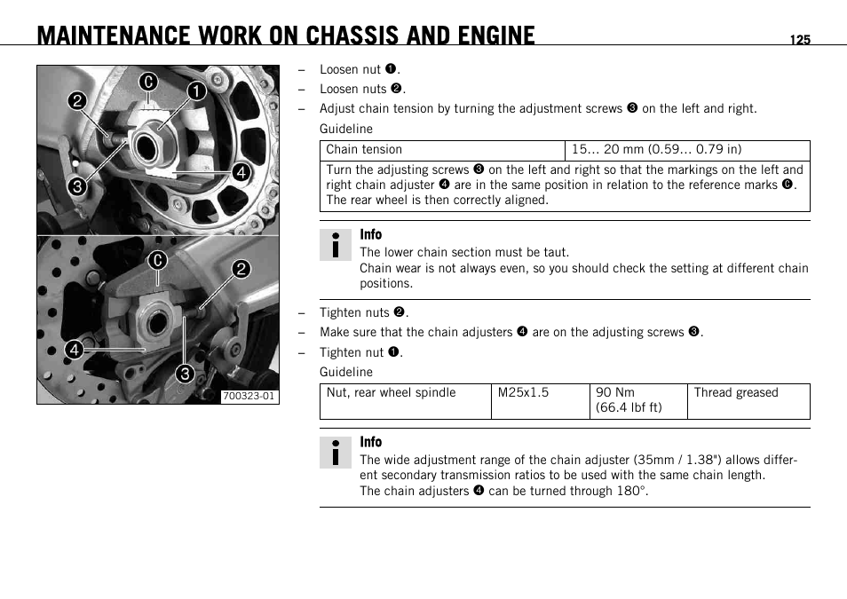 Maintenance work on chassis and engine | KTM 1190 RC8 FR User Manual | Page 127 / 234