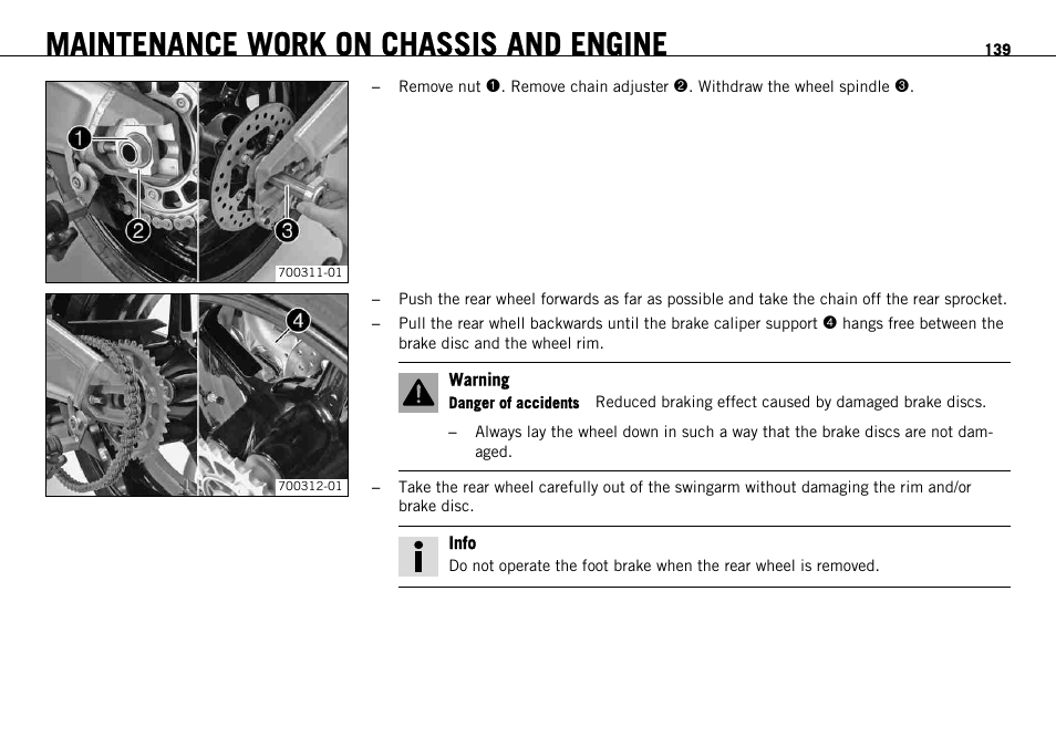 Maintenance work on chassis and engine | KTM 1190 RC8 FR User Manual | Page 141 / 234