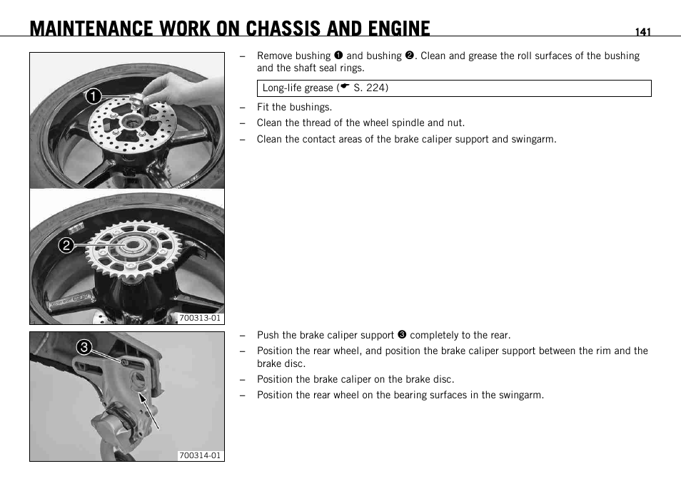 Maintenance work on chassis and engine | KTM 1190 RC8 FR User Manual | Page 143 / 234