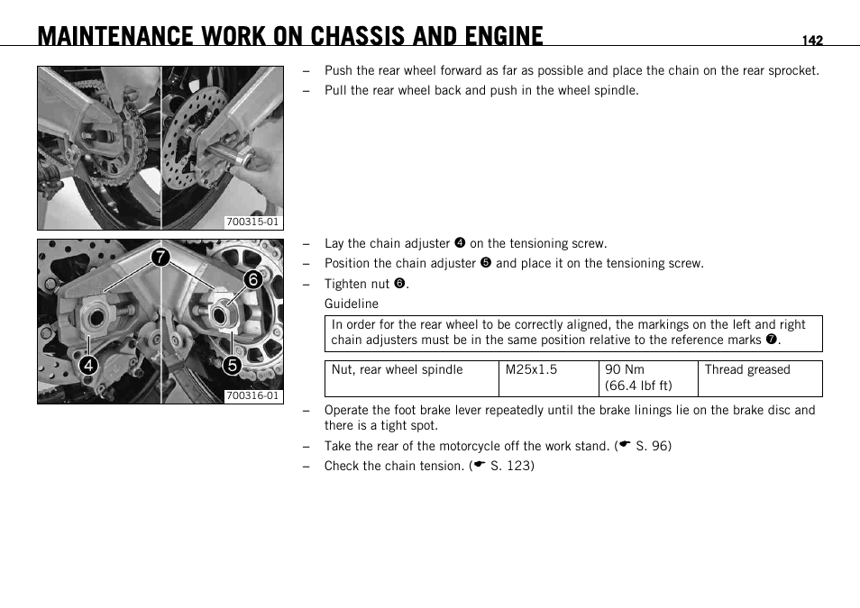 Maintenance work on chassis and engine | KTM 1190 RC8 FR User Manual | Page 144 / 234