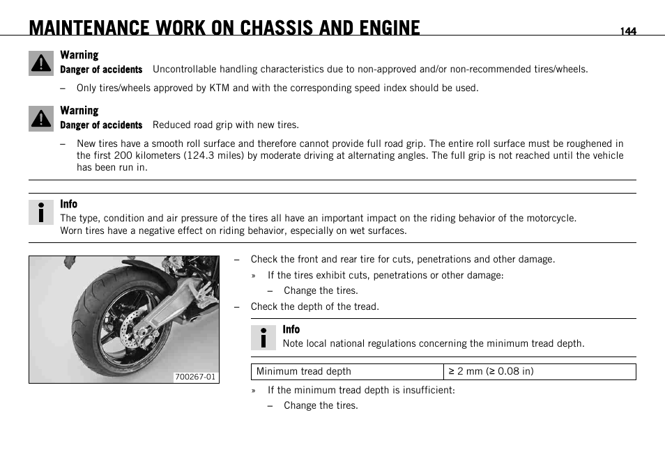 Maintenance work on chassis and engine | KTM 1190 RC8 FR User Manual | Page 146 / 234