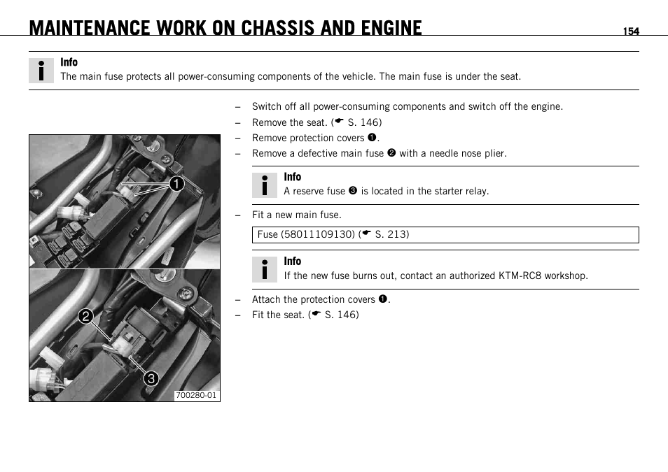 Maintenance work on chassis and engine | KTM 1190 RC8 FR User Manual | Page 156 / 234