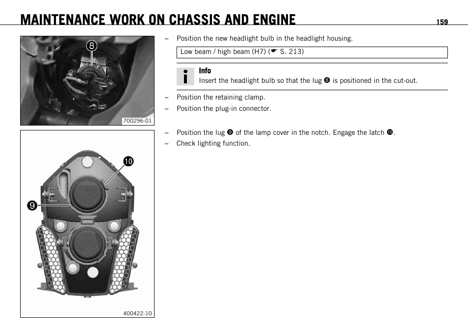 Maintenance work on chassis and engine | KTM 1190 RC8 FR User Manual | Page 161 / 234