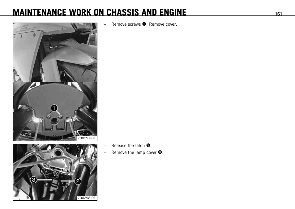 Maintenance work on chassis and engine | KTM 1190 RC8 FR User Manual | Page 163 / 234