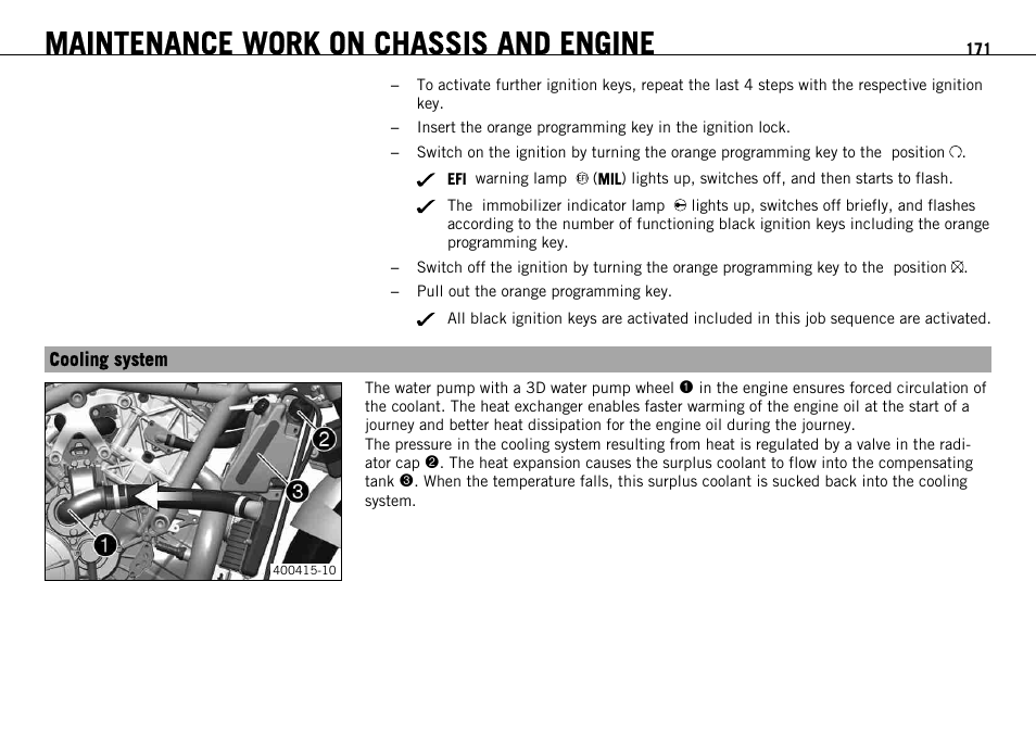 Cooling system, Maintenance work on chassis and engine | KTM 1190 RC8 FR User Manual | Page 173 / 234