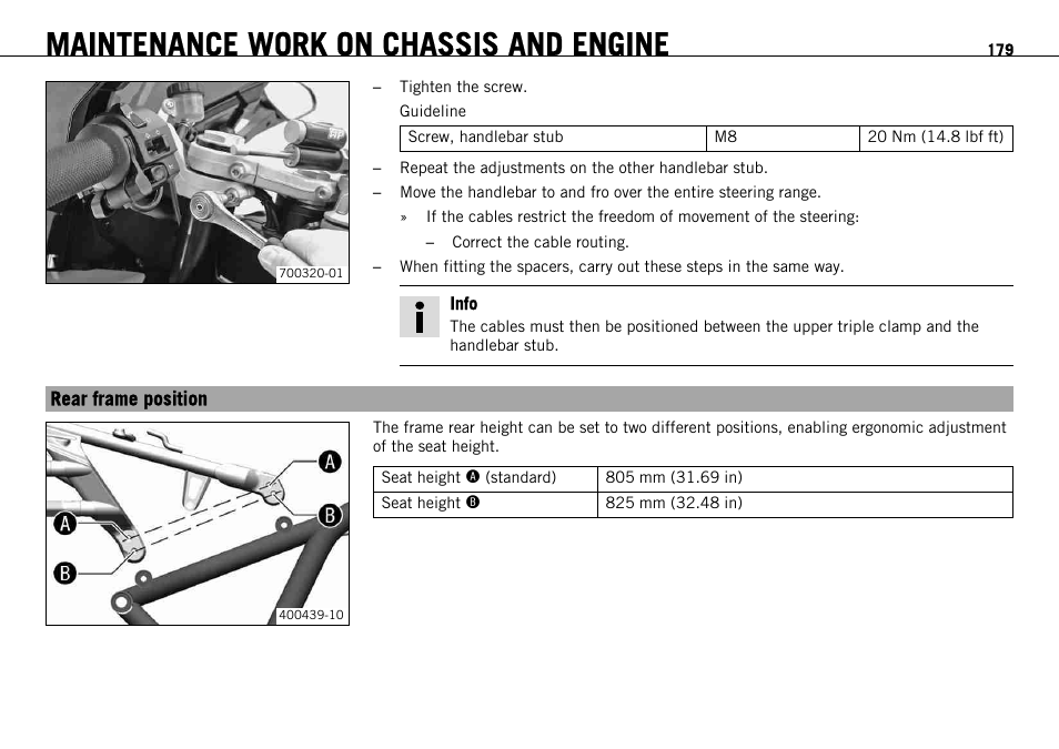 Rear frame position, Maintenance work on chassis and engine | KTM 1190 RC8 FR User Manual | Page 181 / 234