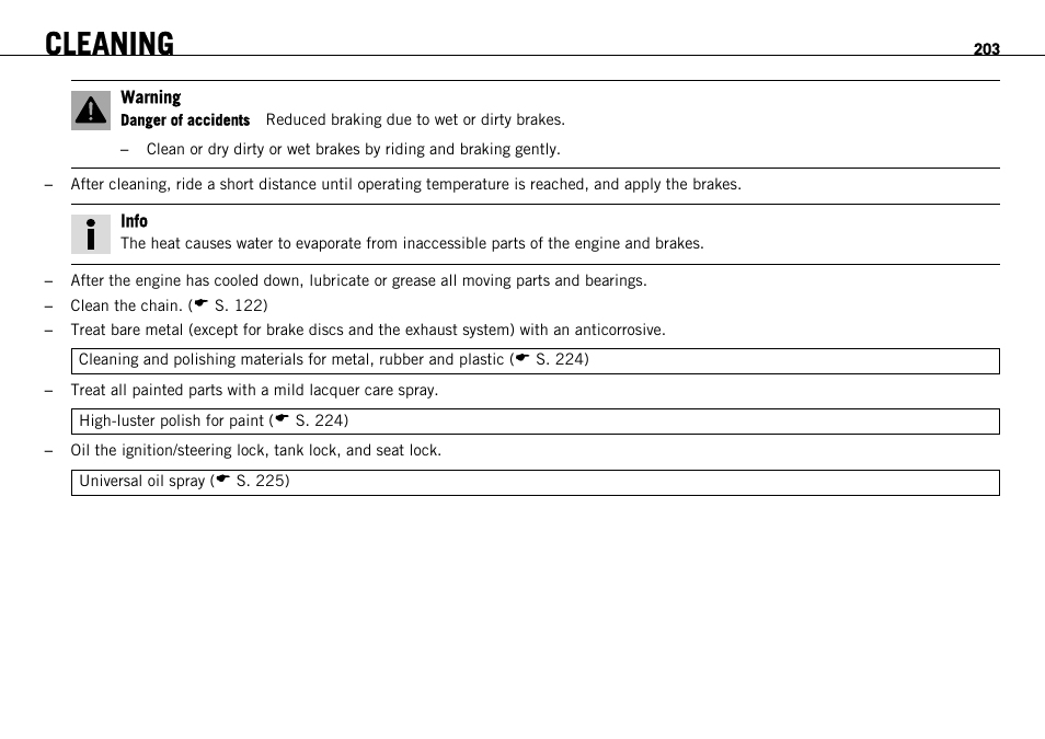 Cleaning | KTM 1190 RC8 FR User Manual | Page 205 / 234
