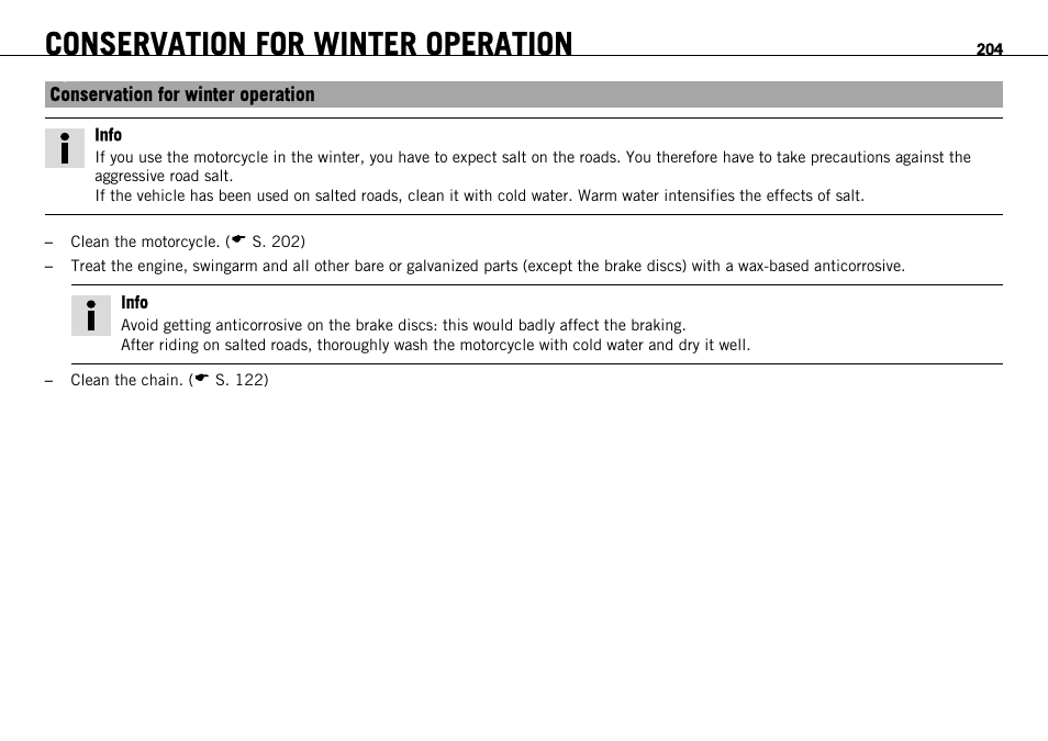 Conservation for winter operation | KTM 1190 RC8 FR User Manual | Page 206 / 234