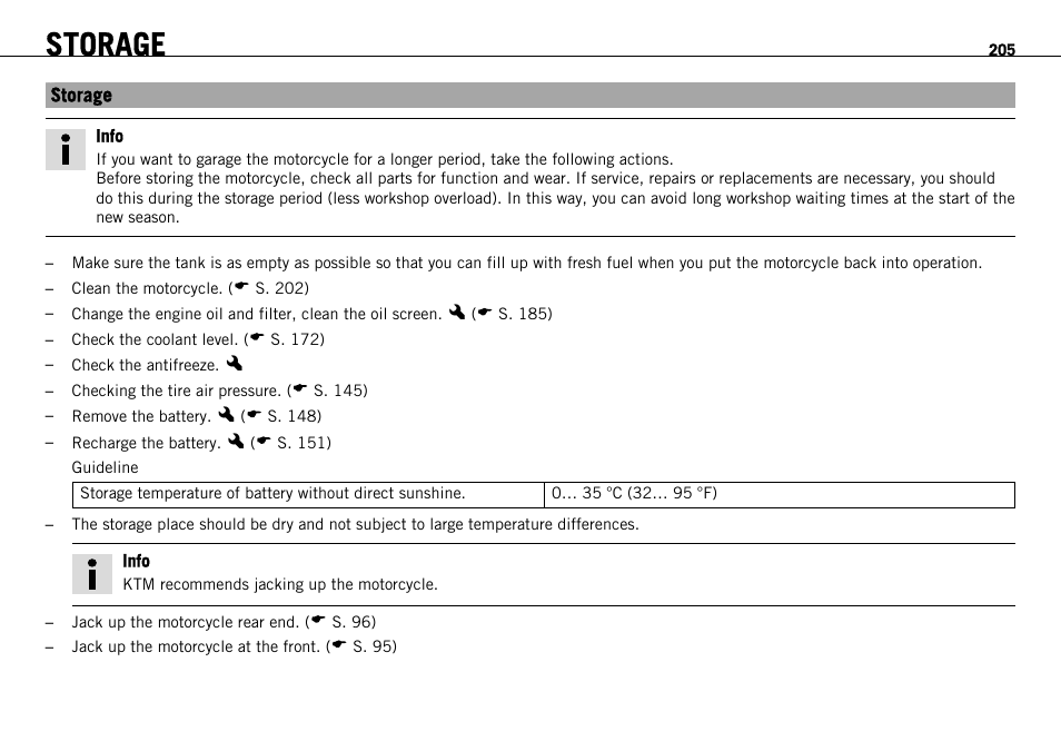 Storage | KTM 1190 RC8 FR User Manual | Page 207 / 234