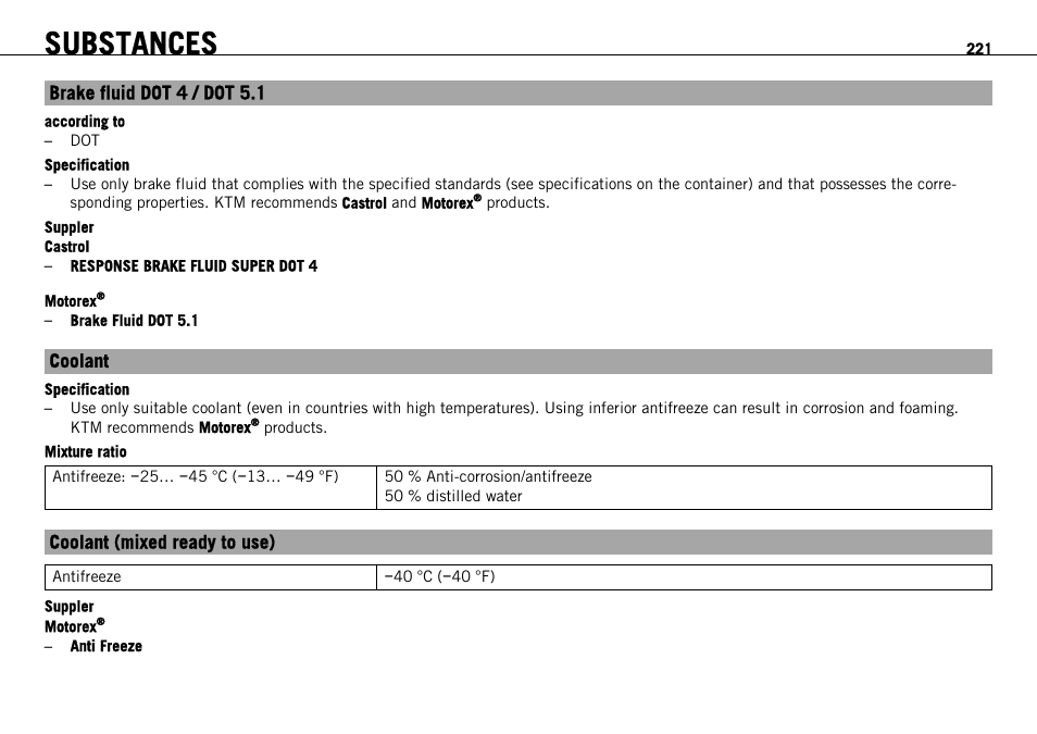 Substances, S. 221) | KTM 1190 RC8 FR User Manual | Page 223 / 234