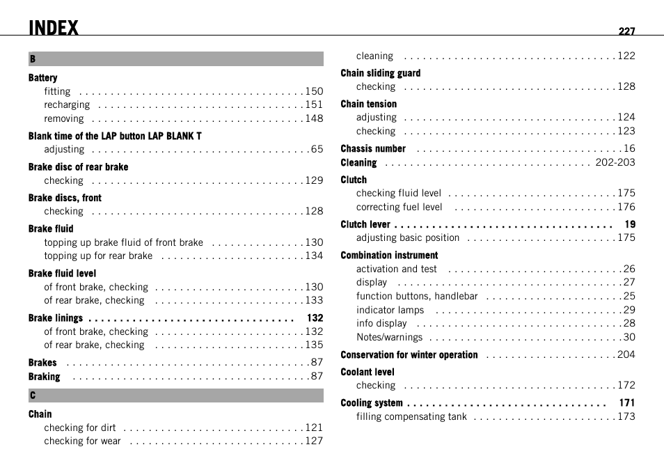 Index | KTM 1190 RC8 FR User Manual | Page 229 / 234