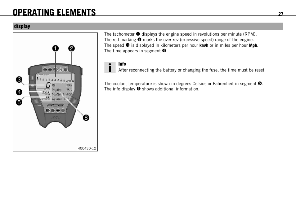 Display, S. 27), Operating elements | KTM 1190 RC8 FR User Manual | Page 29 / 234