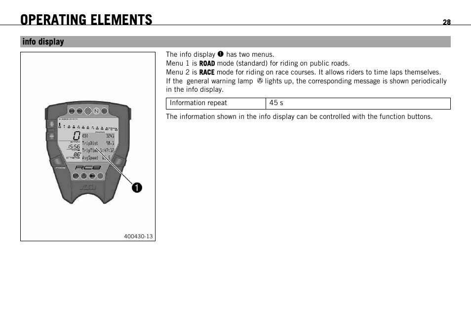 Info display, S. 28), Operating elements | KTM 1190 RC8 FR User Manual | Page 30 / 234