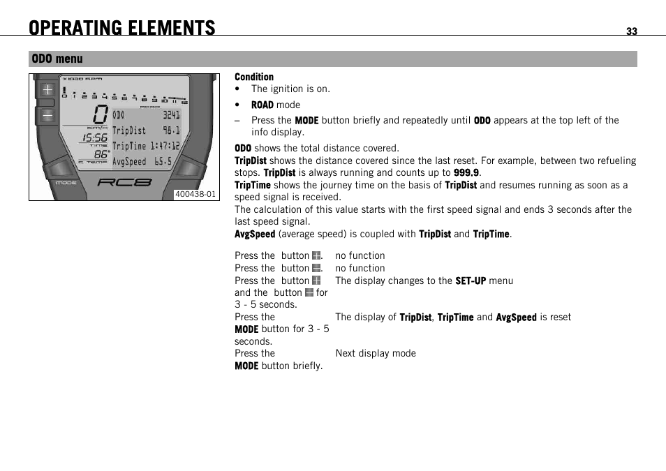Odo menu, Operating elements | KTM 1190 RC8 FR User Manual | Page 35 / 234