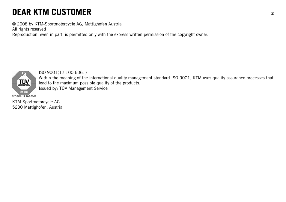 Dear ktm customer | KTM 1190 RC8 FR User Manual | Page 4 / 234