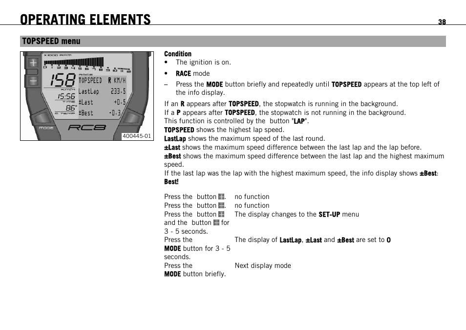 Topspeed menu, Operating elements | KTM 1190 RC8 FR User Manual | Page 40 / 234