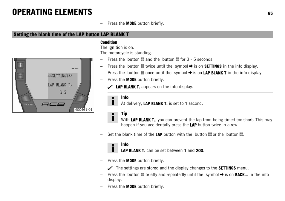 Operating elements | KTM 1190 RC8 FR User Manual | Page 67 / 234