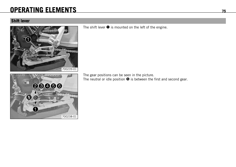 Shift lever, Operating elements | KTM 1190 RC8 FR User Manual | Page 77 / 234