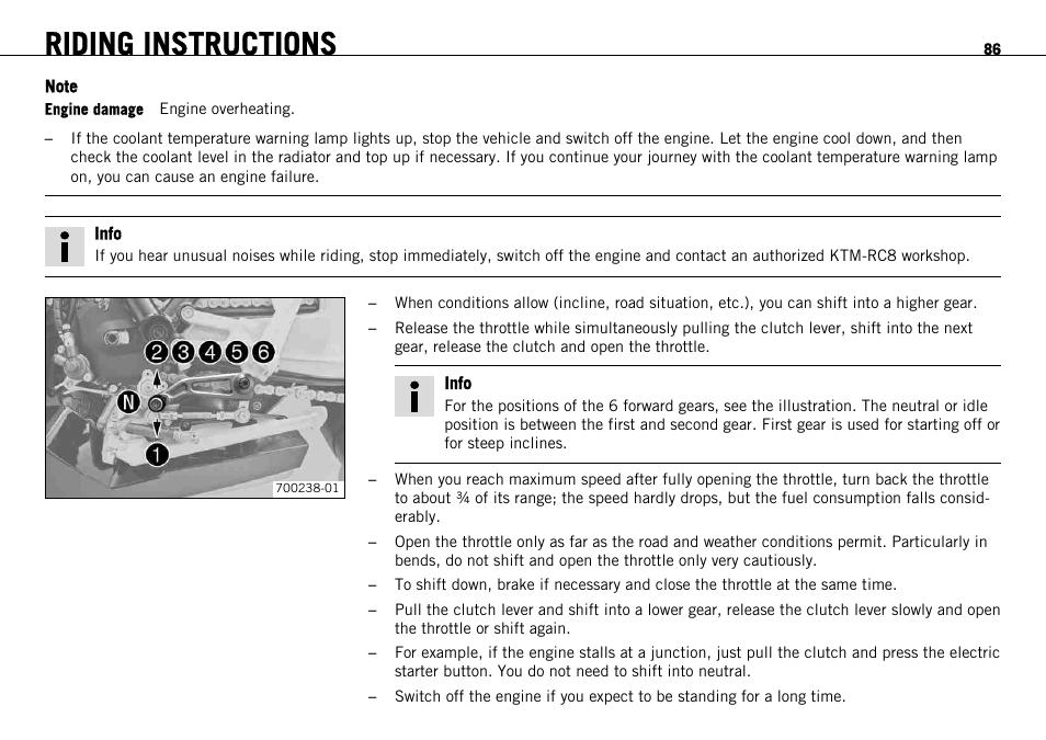 Riding instructions | KTM 1190 RC8 FR User Manual | Page 88 / 234