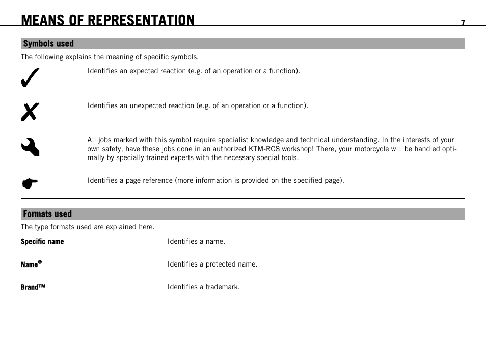 Means of representation | KTM 1190 RC8 FR User Manual | Page 9 / 234
