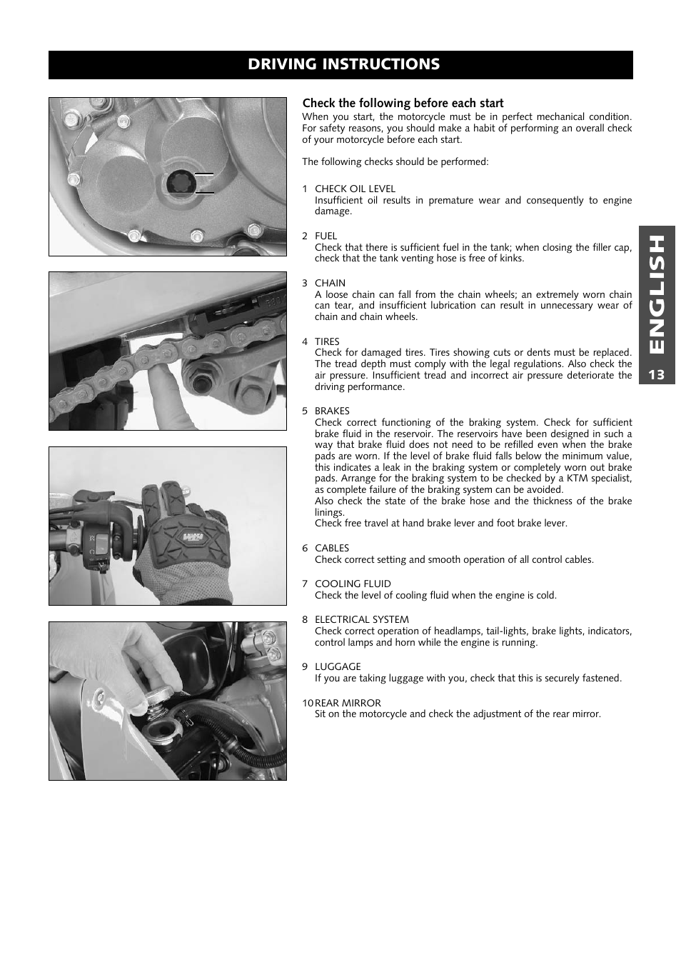 English, Driving instructions | KTM 640 LC4 ENDURO User Manual | Page 14 / 50