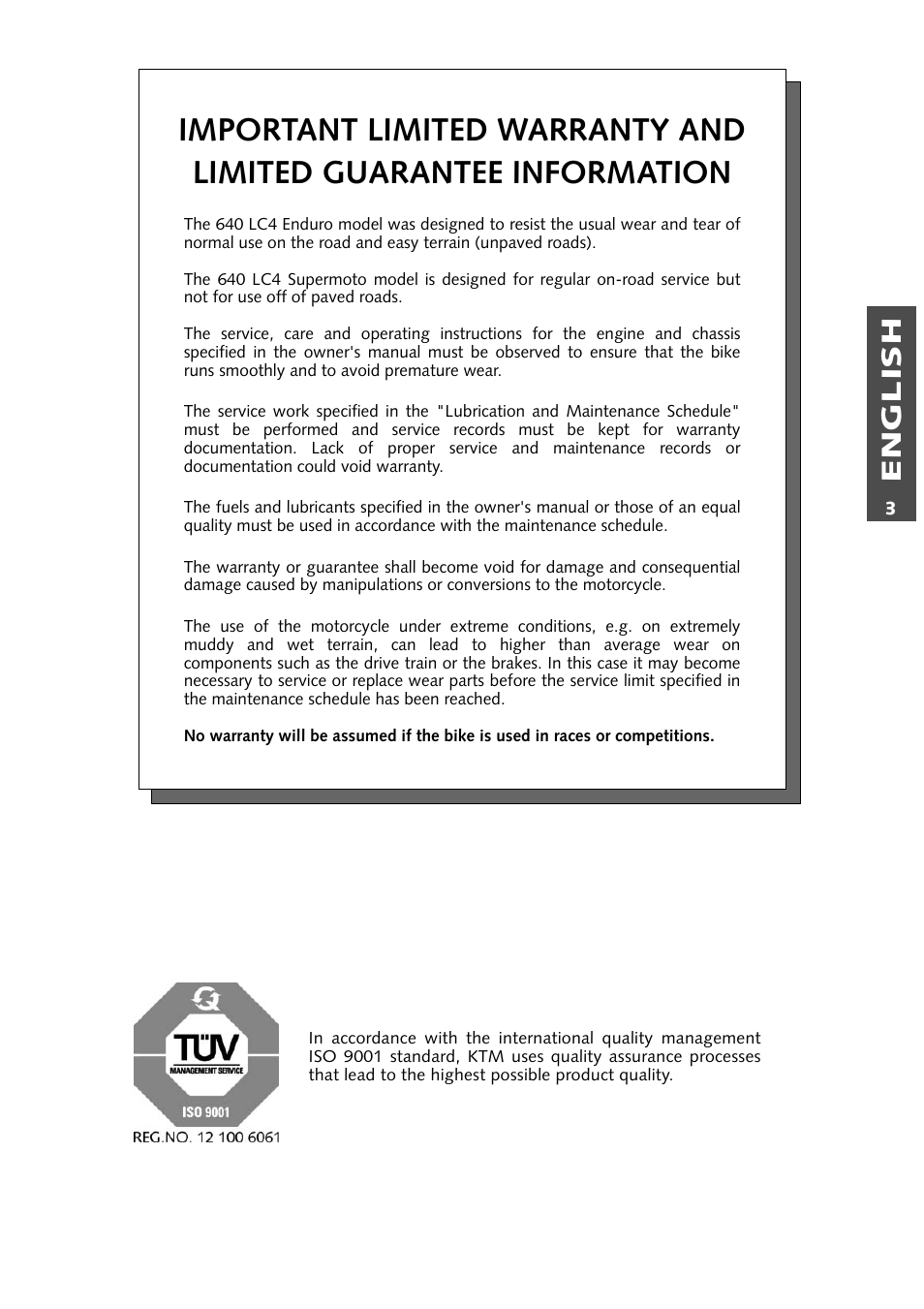 English | KTM 640 LC4 ENDURO User Manual | Page 4 / 50